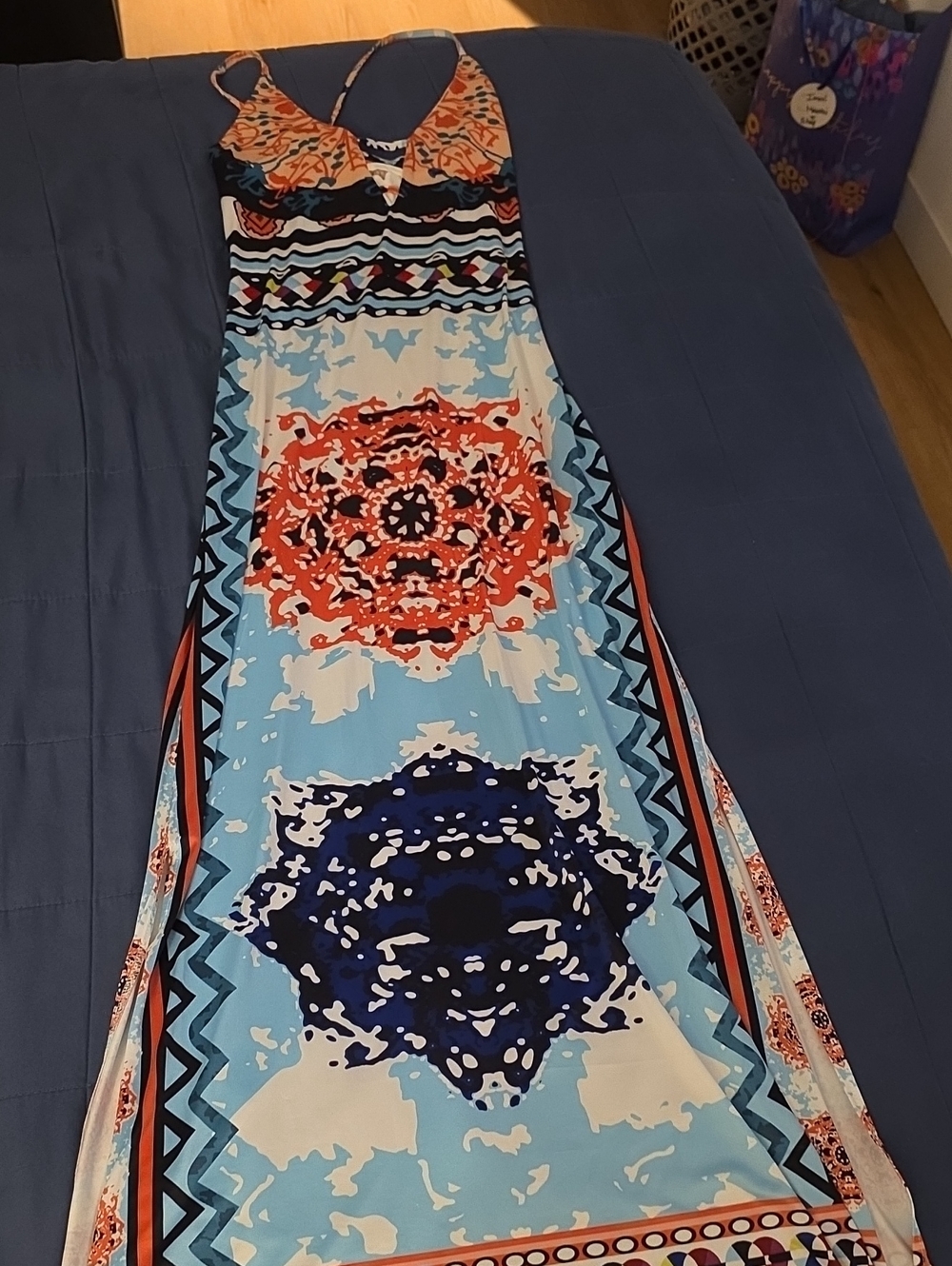 Women’s Blue Patterned Maxi Dress